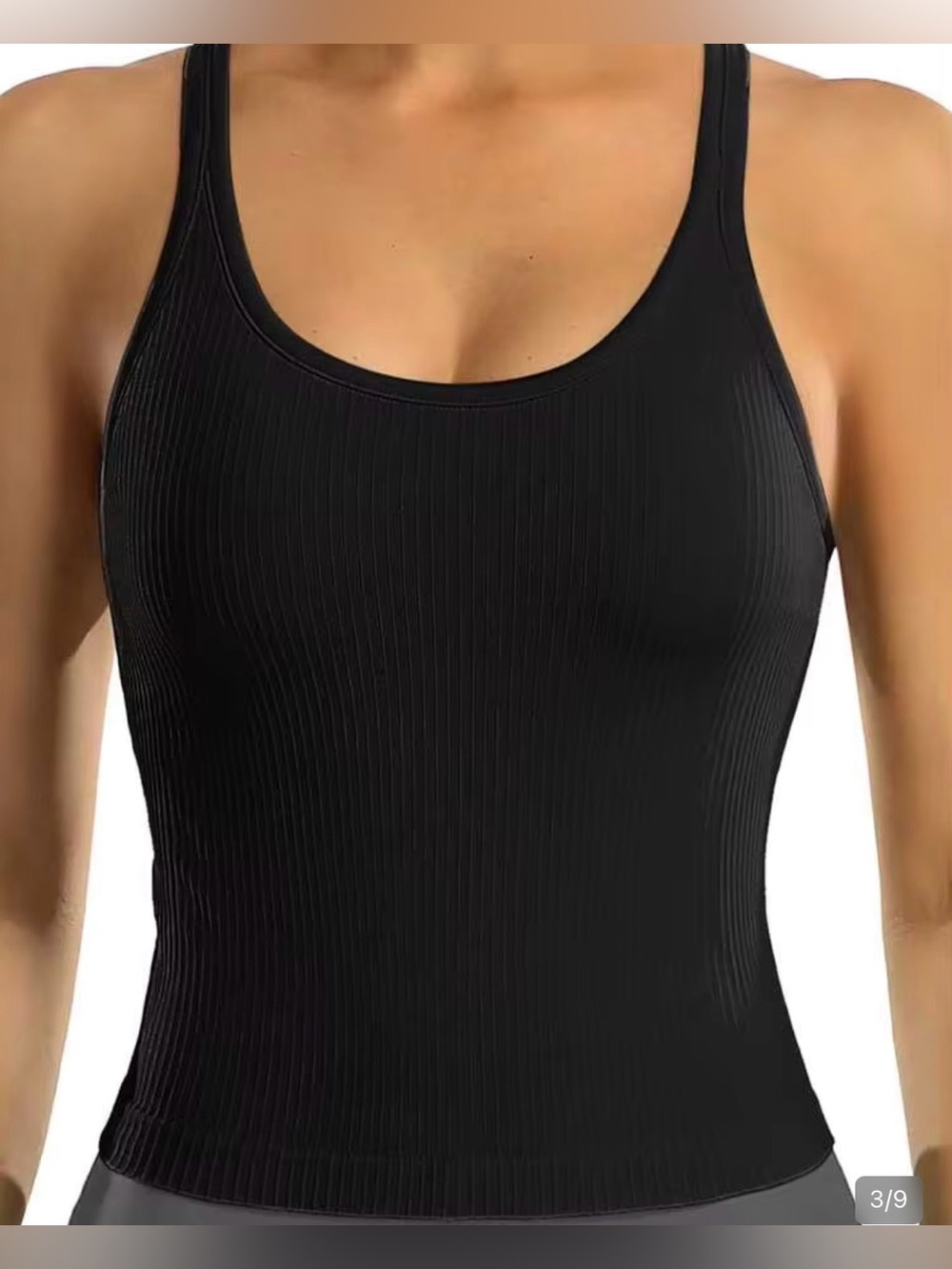 Ribbed Black Tank Top with Built-In Bra